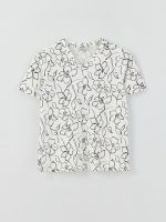 تی شرت زنانه آستین کوتاه طرح دار یقه هفت ال سی وایکیکی