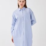 تونیک زنانه آستین بلند ساده یقه مردانه اورسایز ال سی وایکیکی