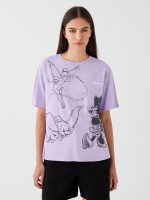 تی شرت زنانه آستین کوتاه چاپی دیزنی یقه گرد اورسایز ال سی وایکیکی