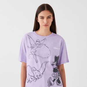 تی شرت زنانه آستین کوتاه چاپی دیزنی یقه گرد اورسایز ال سی وایکیکی