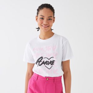 تی شرت زنانه آستین کوتاه چاپی یقه گرد ال سی وایکیکی