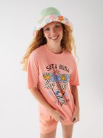 تی شرت زنانه آستین کوتاه چاپی یقه گرد اورسایز ال سی وایکیکی