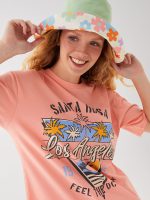 تی شرت زنانه آستین کوتاه چاپی یقه گرد اورسایز ال سی وایکیکی