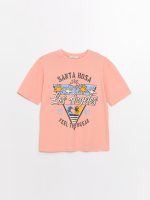 تی شرت زنانه آستین کوتاه چاپی یقه گرد اورسایز ال سی وایکیکی