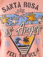 تی شرت زنانه آستین کوتاه چاپی یقه گرد اورسایز ال سی وایکیکی