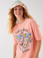 تی شرت زنانه آستین کوتاه چاپی یقه گرد اورسایز ال سی وایکیکی