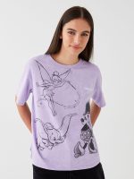 تی شرت زنانه آستین کوتاه چاپی دیزنی یقه گرد اورسایز ال سی وایکیکی