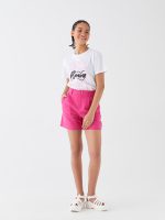 تی شرت زنانه آستین کوتاه چاپی یقه گرد ال سی وایکیکی