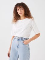 تی شرت زنانه آستین کوتاه یقه گرد خال خالی ال سی وایکیکی