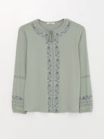 بلوز زنانه آستین بلند طرح دار یقه گره ای ال سی وایکیکی