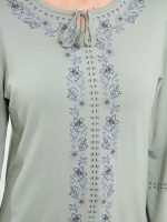 بلوز زنانه آستین بلند طرح دار یقه گره ای ال سی وایکیکی