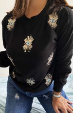 سویشرت زنانه نخی گلدوزی شده با پولک های چشمی برند Laderra