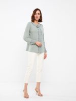 بلوز زنانه آستین بلند طرح دار یقه گره ای ال سی وایکیکی