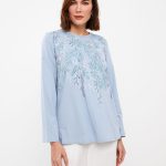 تی شرت زنانه آستین بلند چاپی یقه گرد ال سی وایکیکی