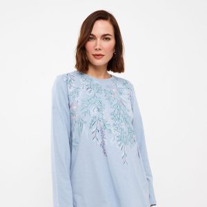 تی شرت زنانه آستین بلند چاپی یقه گرد ال سی وایکیکی