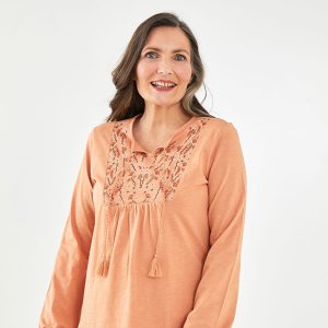 بلوز زنانه آستین بلند طرح دار یقه گره ای ال سی وایکیکی