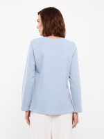 تی شرت زنانه آستین بلند چاپی یقه گرد ال سی وایکیکی