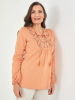 بلوز زنانه آستین بلند طرح دار یقه گره ای ال سی وایکیکی