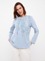 تی شرت زنانه آستین بلند چاپی یقه گرد ال سی وایکیکی