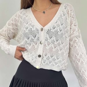 ژاکت بافتنی زنانه نیم تنه آستین بلند طرح دار فصلی برند LE CARAMBOLE