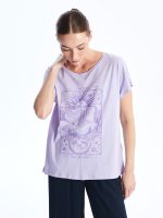 تی شرت زنانه آستین کوتاه چاپی یقه گرد ال سی وایکیکی