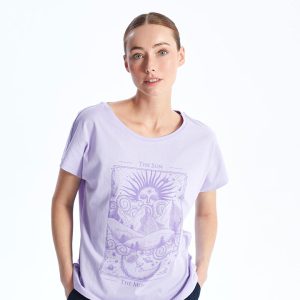 تی شرت زنانه آستین کوتاه چاپی یقه گرد ال سی وایکیکی