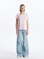 تی شرت زنانه آستین کوتاه چاپی یقه گرد ال سی وایکیکی