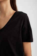 تی شرت زنانه آستین کوتاه چاپی یقه هفت دفکتو