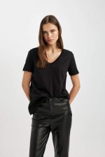 تی شرت زنانه آستین کوتاه چاپی یقه هفت دفکتو