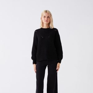 ژاکت بافتنی زنانه طرحدار یقه گرد ال سی وایکیکی