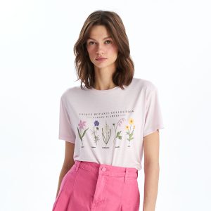 تی شرت زنانه آستین کوتاه یقه گرد ال سی وایکیکی