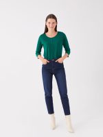 تی شرت ساده زنانه یقه دکمه دار ال سی وایکیکی