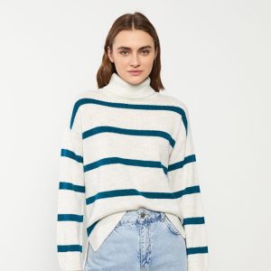 ژاکت بافتنی زنانه آستین بلند راه راه LC Waikiki