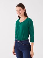 تی شرت ساده زنانه یقه دکمه دار ال سی وایکیکی