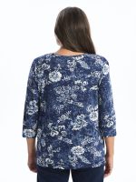 بلوز زنانه آستین سه ربع طرح دار یقه هفت ال سی وایکیکی