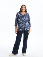 بلوز زنانه آستین سه ربع طرح دار یقه هفت ال سی وایکیکی