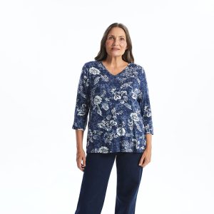 بلوز زنانه آستین سه ربع طرح دار یقه هفت ال سی وایکیکی