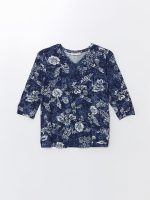 بلوز زنانه آستین سه ربع طرح دار یقه هفت ال سی وایکیکی