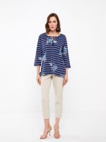 بلوز زنانه آستین سه ربع طرح دار یقه ای گره ای ال سی وایکیکی