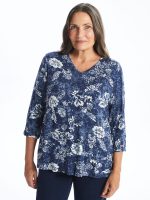 بلوز زنانه آستین سه ربع طرح دار یقه هفت ال سی وایکیکی