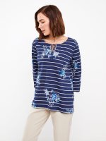 بلوز زنانه آستین سه ربع طرح دار یقه ای گره ای ال سی وایکیکی