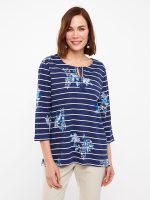 بلوز زنانه آستین سه ربع طرح دار یقه ای گره ای ال سی وایکیکی