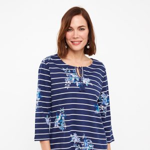 بلوز زنانه آستین سه ربع طرح دار یقه ای گره ای ال سی وایکیکی